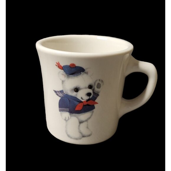 Vtg Homer Laughlin Child's Commercial China Restaurantware Cup Mug Sailor Bear - Picture 1 of 3